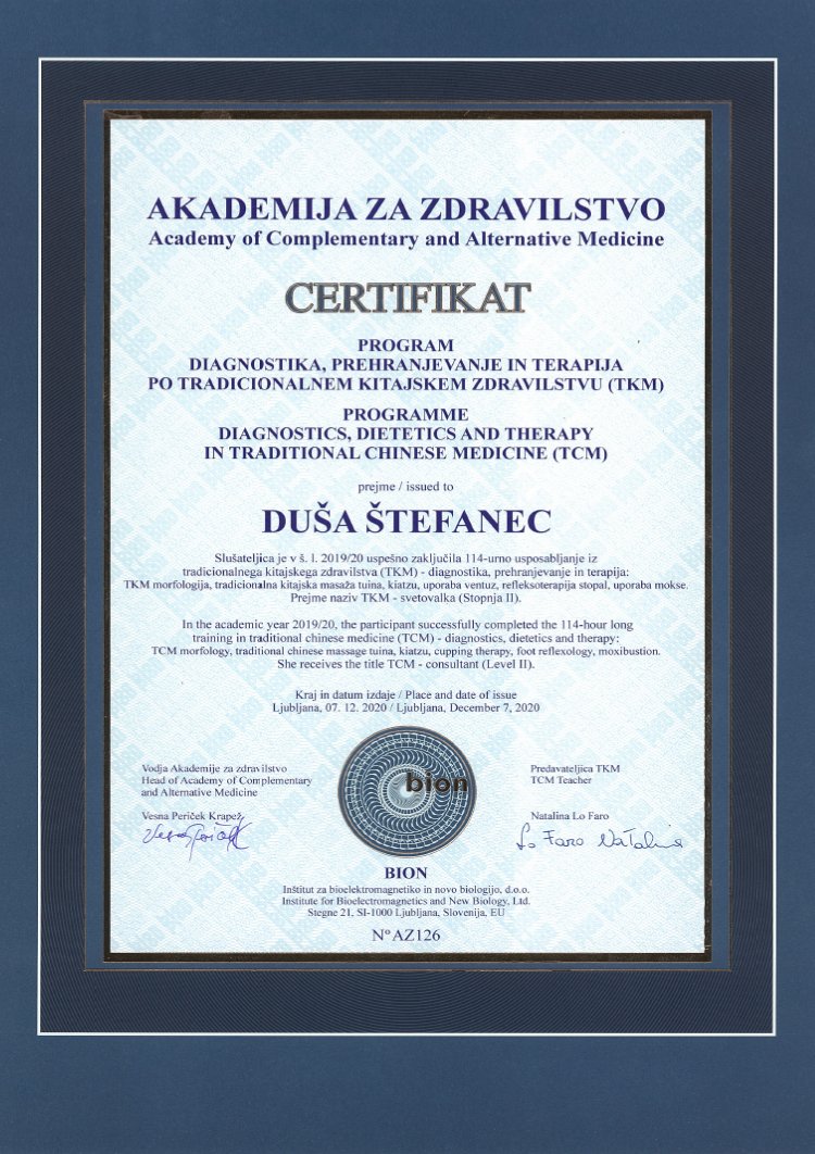 Certifikat prehranjevanje in diagnostika po TKM